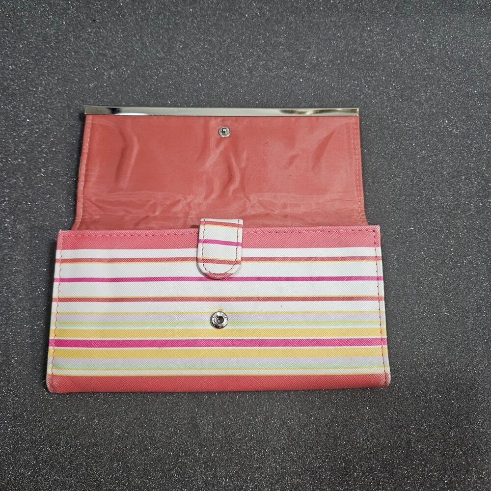 Women’s Striped Checkbook Wallet Pink Multi Color Organizer Snap Closure